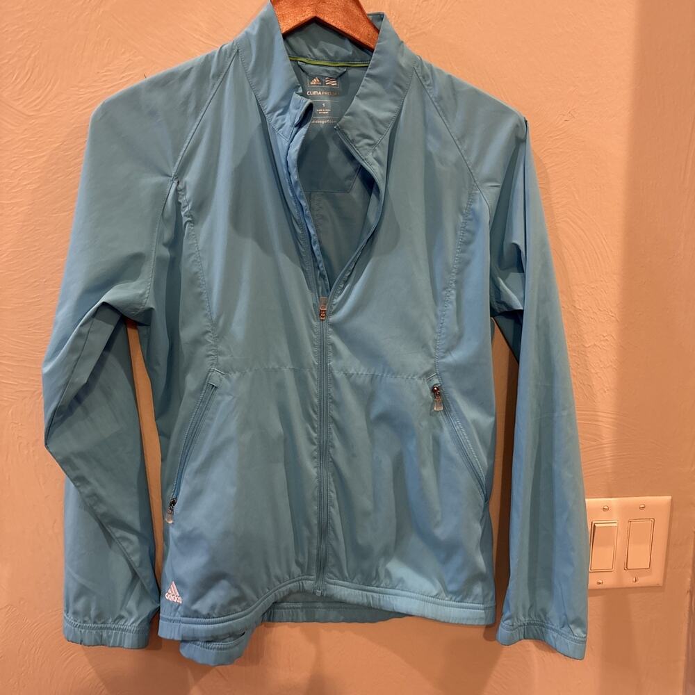Adidas Golf Climaproof Wind Jacket Ful Sky Blue Zip Pockets‎ Womens Sz Small
